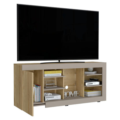 Mesa Para Tv 65" Fm, Café Claro Y Gris