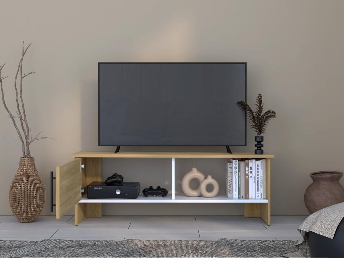 Mesa Tv Navi, Fresno Europeo y Blanco Duqueza, Para Televisor Hasta 55 Pulgadas Con Puerta (vista 2)