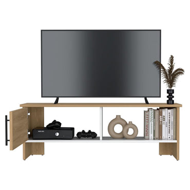 Mesa Para Tv Navi, Fresno Europeo y Blanco Duqueza, Para Televisor Hasta 55 Pulgadas Con Puerta