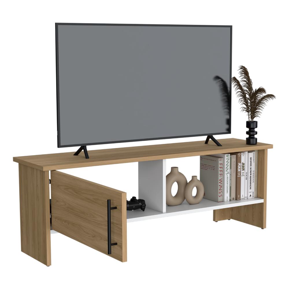 Mesa Para Tv Navi, Fresno Europeo y Blanco Duqueza, Para Televisor Hasta 55 Pulgadas Con Puerta