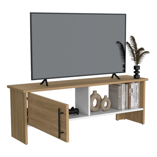 Mesa Para Tv Navi, Fresno Europeo y Blanco Duqueza, Para Televisor Hasta 55 Pulgadas Con Puerta