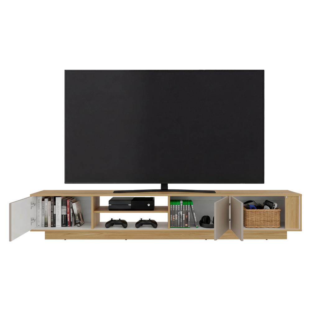 Mesa Para Tv Maldivas, Fresno Europeo y Capri, Para Televisor de Hasta 85 Pulgadas con tres puertas