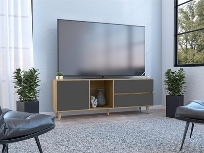 Mesa Para Tv Nashira, Fresno Europeo y Plata Oscuro, con Espacio Para Televisor de Hasta 65 Pulgadas