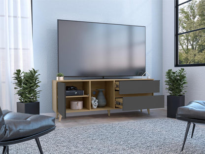 Mesa Para Tv Nashira, Fresno Europeo y Plata Oscuro, con Espacio Para Televisor de Hasta 65 Pulgadas