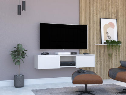 Mesa Para Tv Flotante Gleid, Blanco Duqueza, con Dos Puertas Abatibles