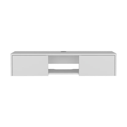 Mesa Para Tv Flotante Gleid, Blanco Duqueza, con Dos Puertas Abatibles