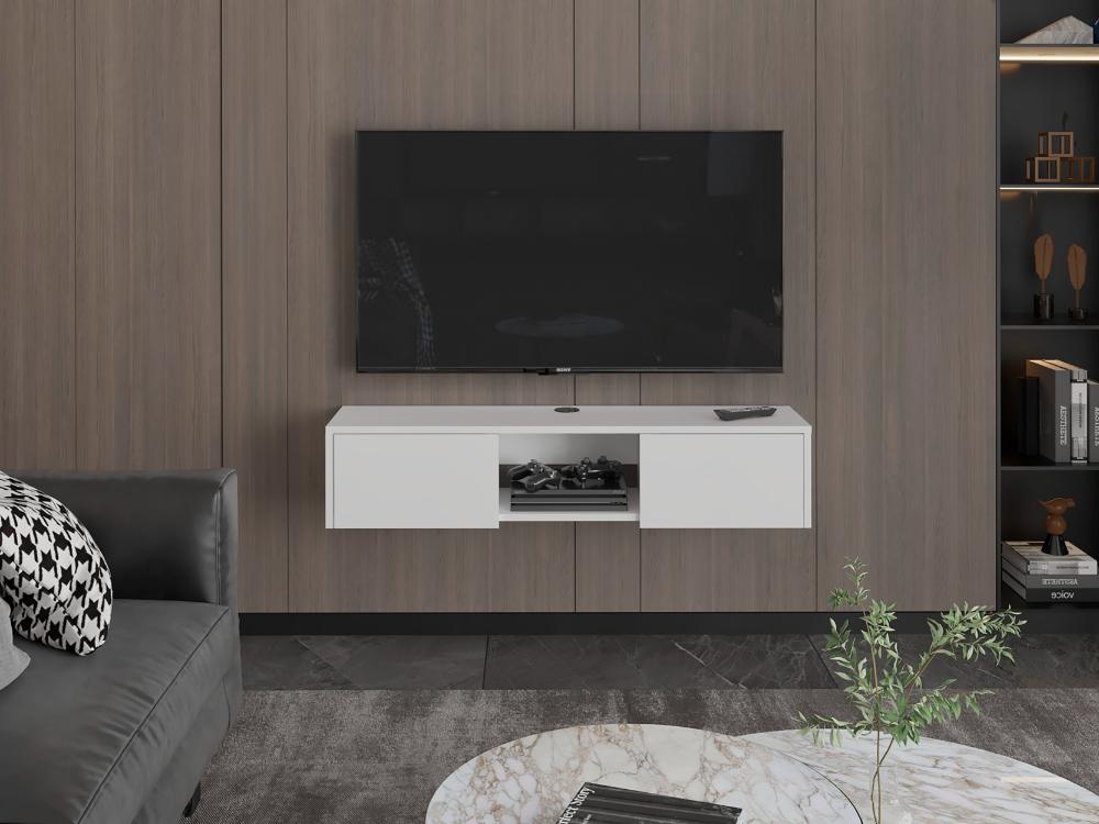 Mesa Para Tv Flotante Gleid, Blanco Duqueza, con Dos Puertas Abatibles