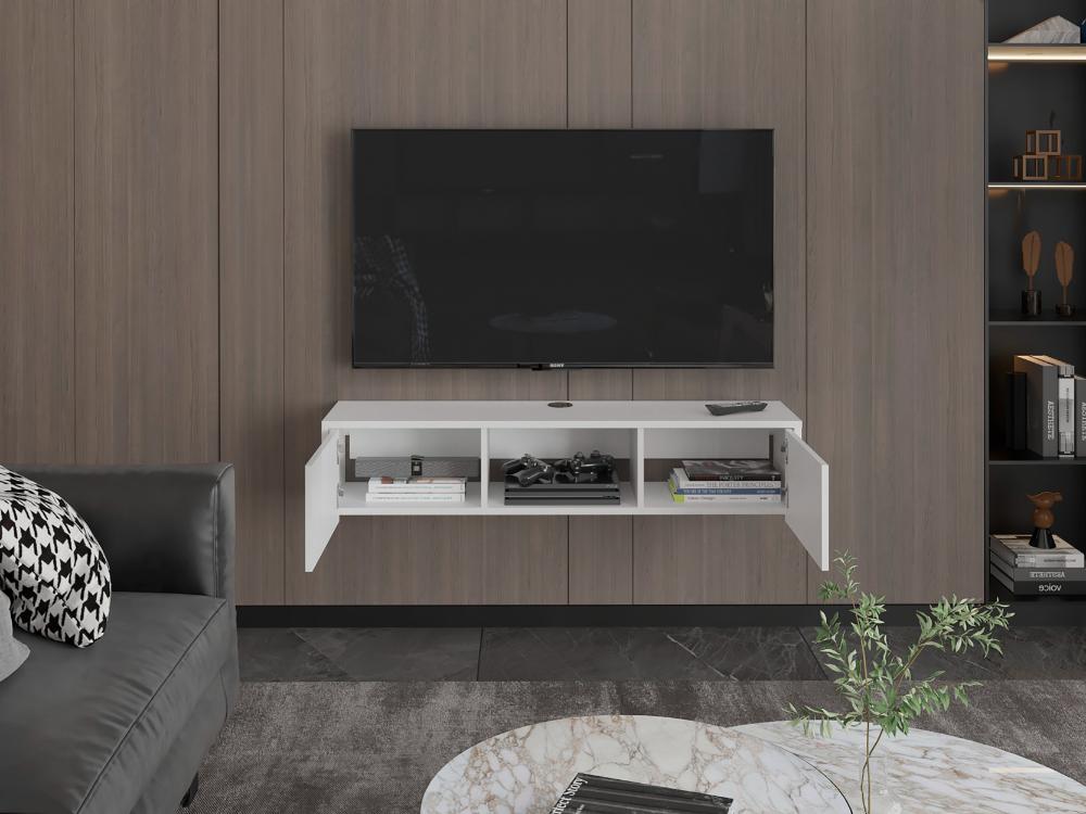 Mesa Para Tv Flotante Gleid, Blanco Duqueza, con Dos Puertas Abatibles