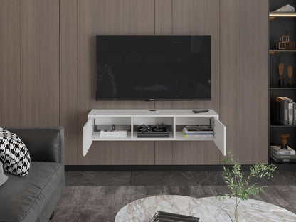 Mesa Para Tv Flotante Gleid, Blanco Duqueza, con Dos Puertas Abatibles