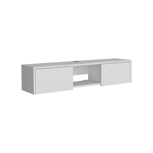 Mesa Para Tv Flotante Gleid, Blanco, con Dos Puertas Abatibles