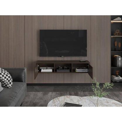 Mesa Para Tv Flotante Gleid, Nogal Europeo, con Dos Puertas Abatibles