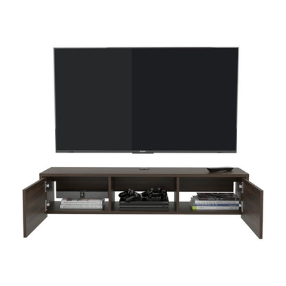 Mesa Para Tv Flotante Gleid, Nogal Europeo, con Dos Puertas Abatibles