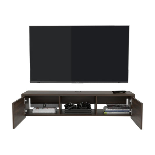 Mesa Para Tv Flotante Gleid, Nogal Europeo, con Dos Puertas Abatibles