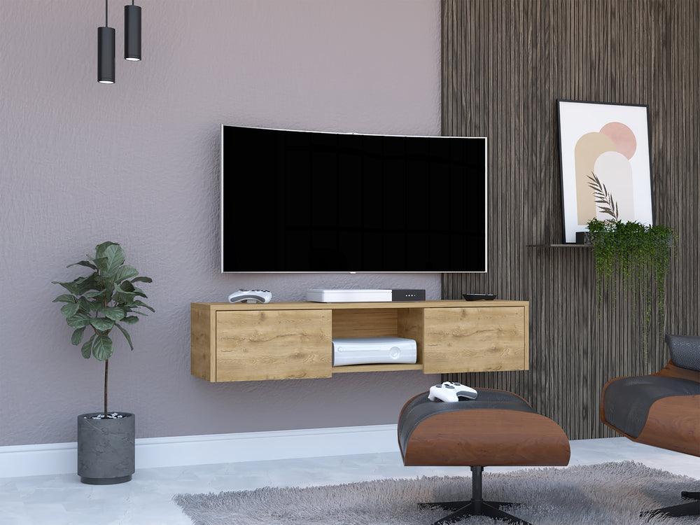 Mesa Para Tv Flotante Gleid, Macadamia, con Dos Puertas Abatibles - VIRTUAL MUEBLES