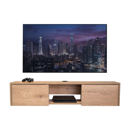 Mesa Para Tv Flotante Gleid, Macadamia, con Dos Puertas Abatibles