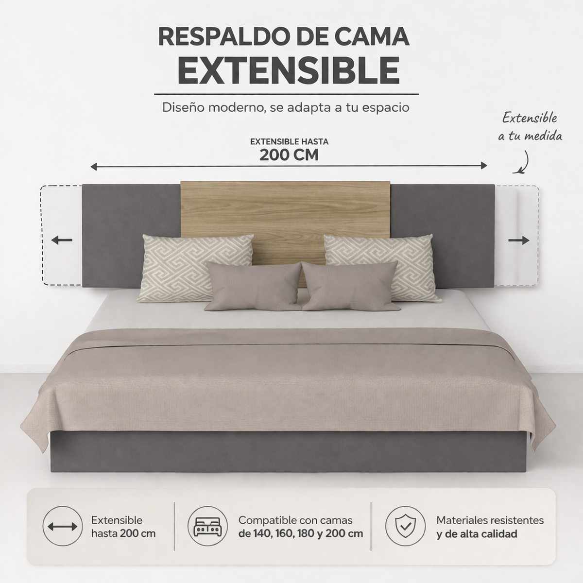 Respaldo De Cama Dos Plazas Neuss Graduable, Miel Y Plomo
