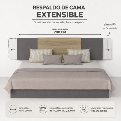 Respaldo De Cama Dos Plazas Neuss Graduable, Miel Y Plomo