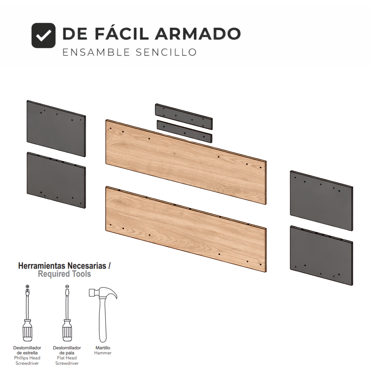 Respaldo De Cama Dos Plazas Neuss Graduable, Miel Y Plomo