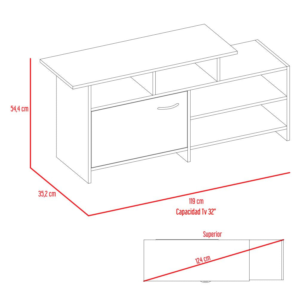 Rack Tv Liena 32" Café Claro, Con Varios Entrepaños Y Una Puerta