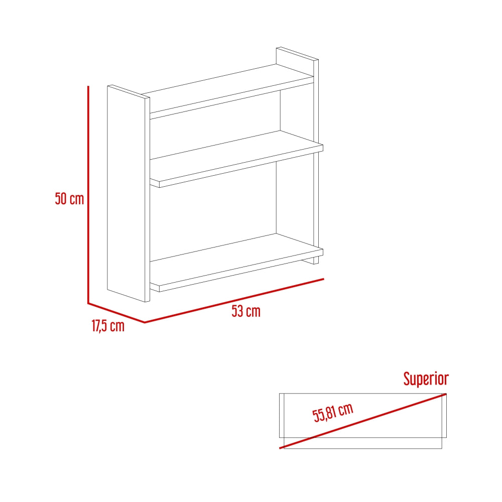 Repisa Triple Vera, Rovere, con espacio para colocar objetos