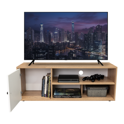 Mesa Para Tv Noah, Macadamia y Blanco Vainilla, para tv de hasta 55 pulgadas