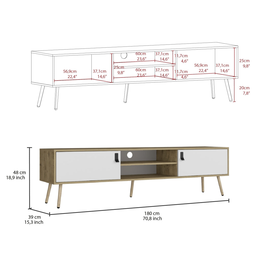 Rack Huna, Macadamia y Blanco, con capacidad para televisor de hasta 75''