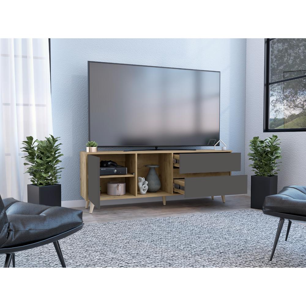 Mesa Para Tv 65" Café Claro Y Gris