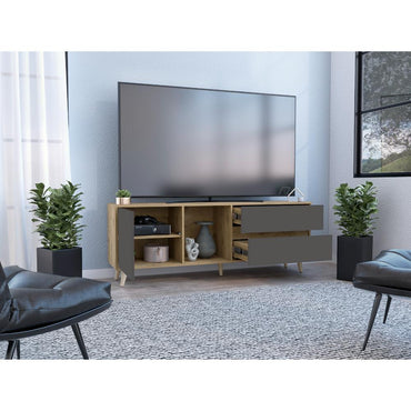 Mesa Para Tv 65" Café Claro Y Gris