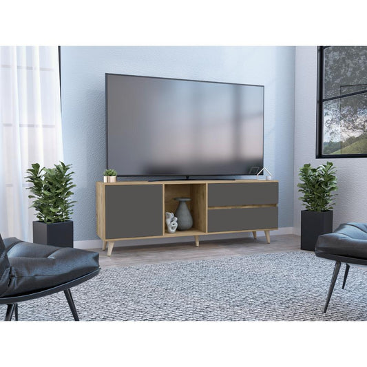 Mesa Para Tv 65" Café Claro Y Gris