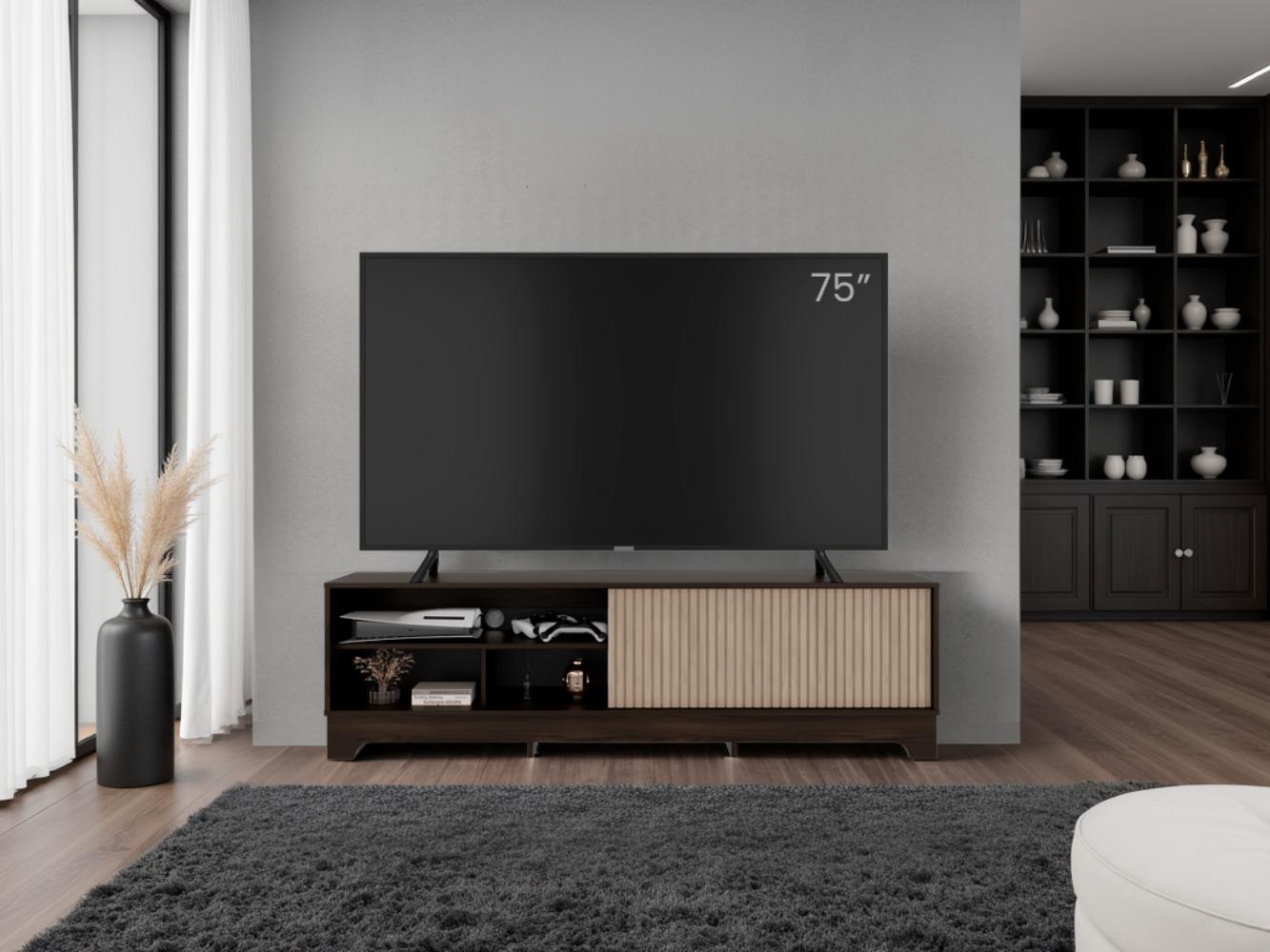 Mesa para TV Smith, Nogal Europeo y Roble Natural , con puerta corrediza
