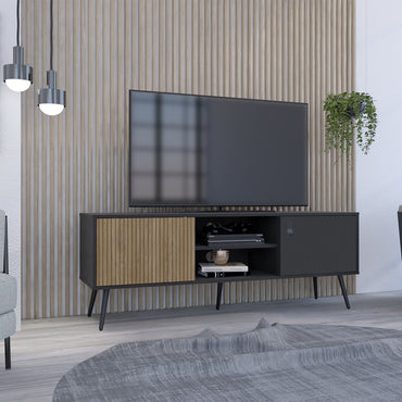 Rack Tv 65" Dos Puertas Fm 022N Negro Y Café Claro