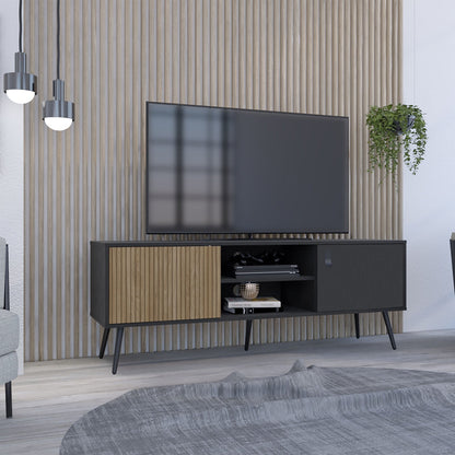 Rack Tv 65" Dos Puertas Fm 022N Negro Y Café Claro