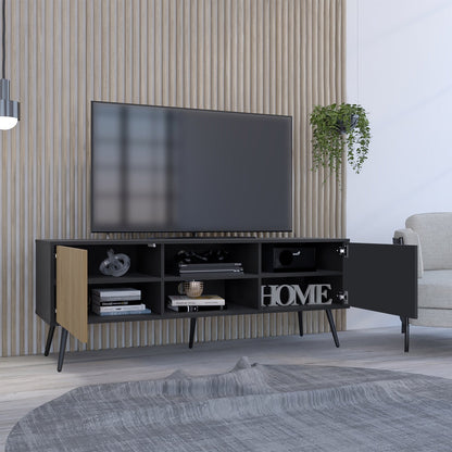 Rack Tv 65" Dos Puertas Fm 022N Negro Y Café Claro
