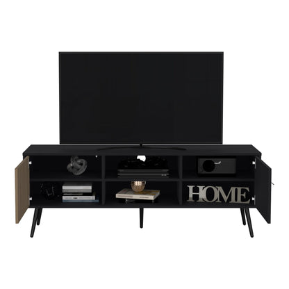 Rack Tv 65" Dos Puertas Fm 022N Negro Y Café Claro