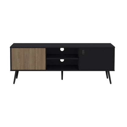 Rack Tv 65" Dos Puertas Fm 022N Negro Y Café Claro