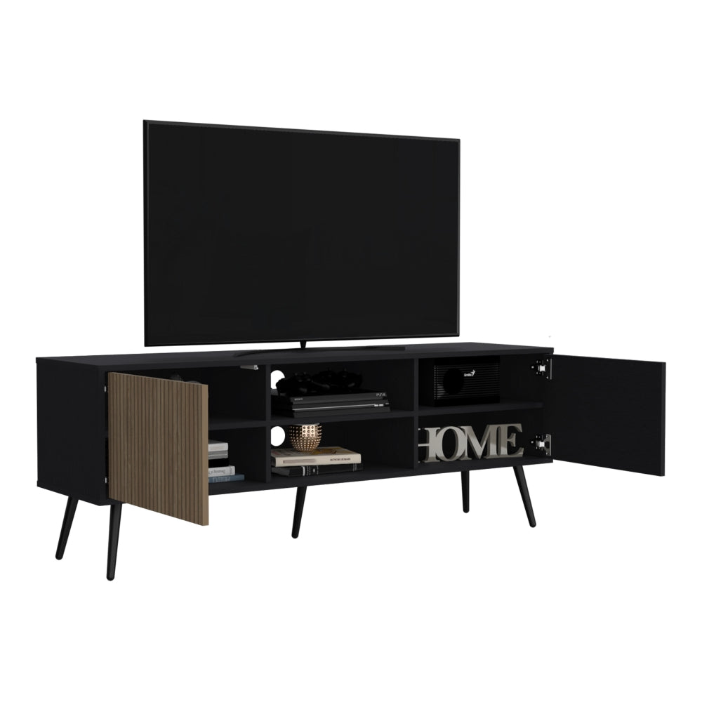 Rack Tv 65" Dos Puertas Fm 022N Negro Y Café Claro