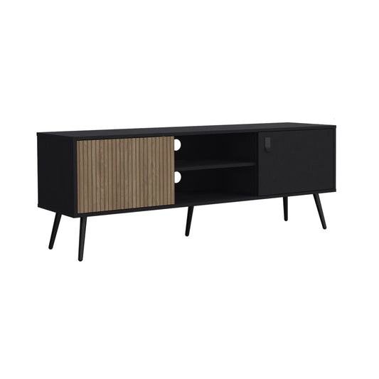 Rack Tv 65" Dos Puertas Fm 022N Negro Y Café Claro