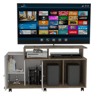 Rack Para Tv Atena, Miel y Blanco Nevado, con Espacio Para Televisor de 44 Pulgadas