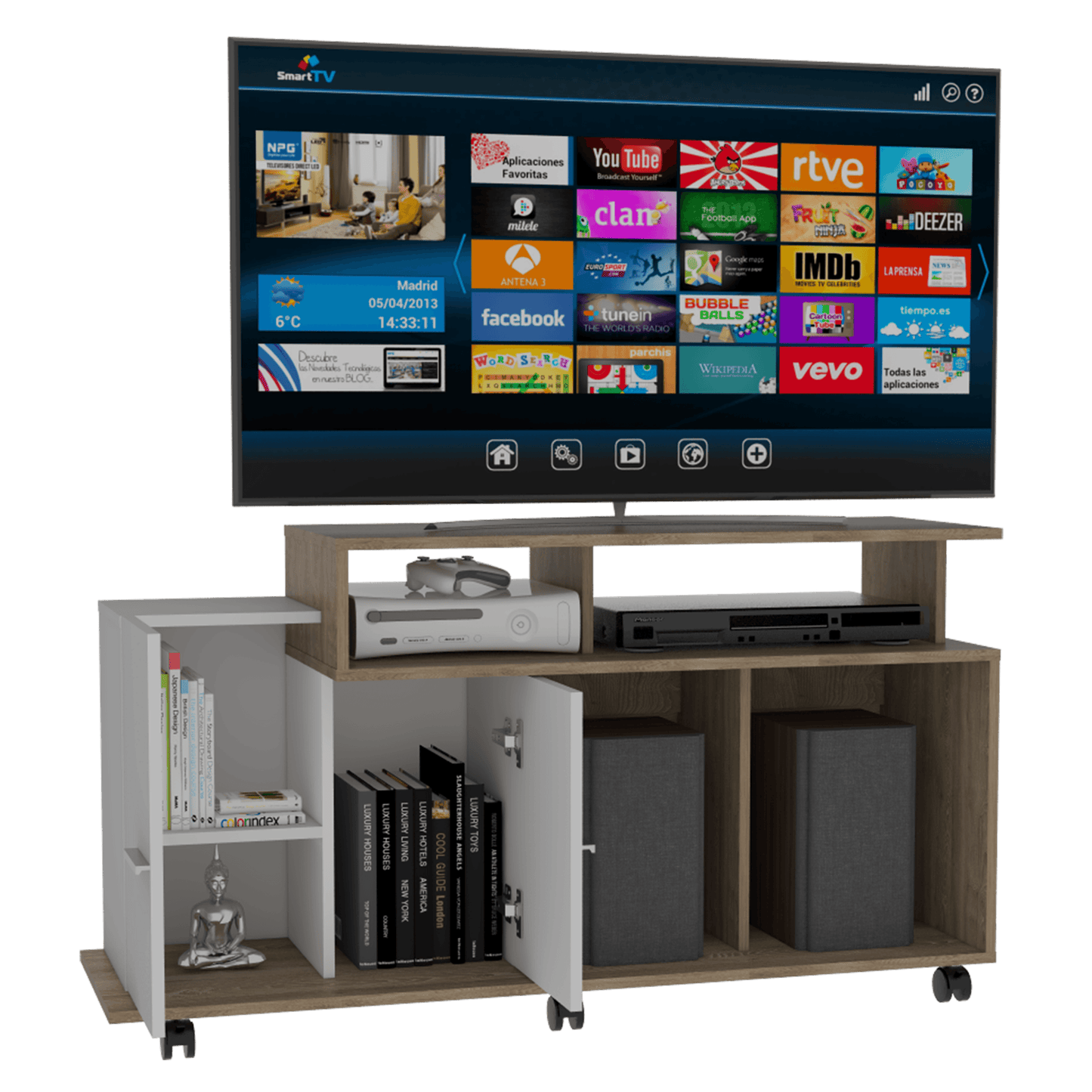 Rack Para Tv Atena, Miel y Blanco Nevado, con Espacio Para Televisor de 44 Pulgadas