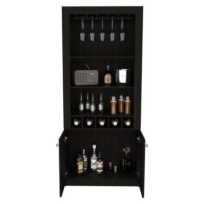 Bar Alto Cinco Botelleros Y Portacopas, FM Furniture 003C, Cafe Oscuro Y Negro