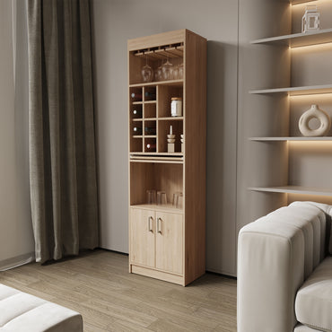 Bar Alto Ocho Botelleros Repisa Extensible, FM Furniture, Cafe Claro