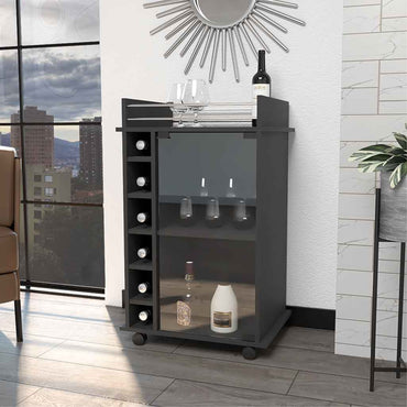 Bar Bajo Seis Botelleros Una Puerta De Vidrio, FM Furniture 009O, Cafe Oscuro