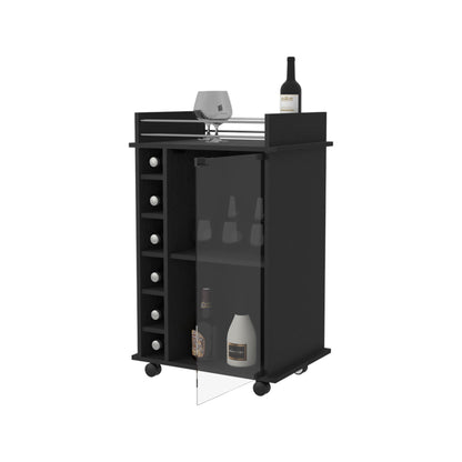 Bar Bajo Seis Botelleros Una Puerta De Vidrio, FM Furniture 009N, Negro