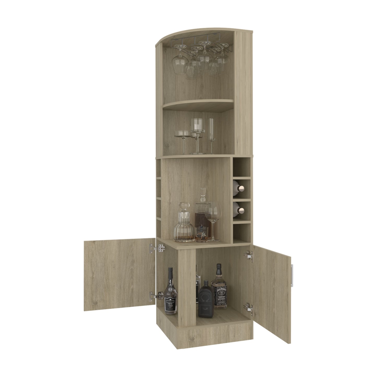 Bar Esquinero Con Soporte Para Copas , FM Furniture, Cafe Claro