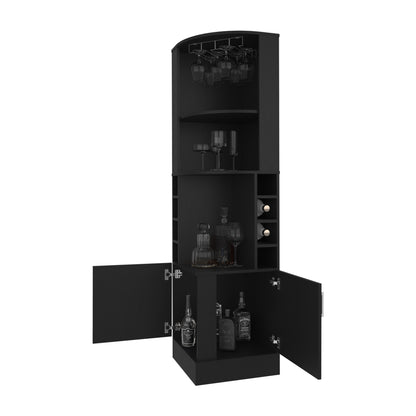 Bar Esquinero Con Soporte Para Copas, Negro, FM Furniture