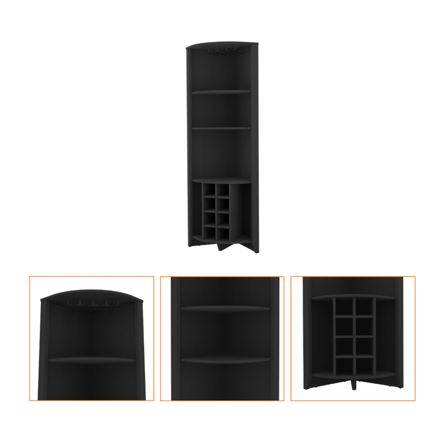 Bar Esquinero Ocho Botelleros Y Portacopas, FM Furniture 002N, Negro