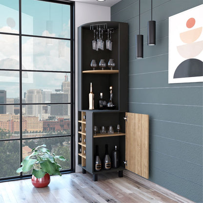 Bar Esquinero Ocho Botelleros Una Puerta, FM Furniture 007N, Negro