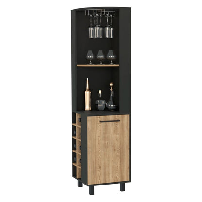 Bar Esquinero Ocho Botelleros Una Puerta, FM Furniture 007N, Negro
