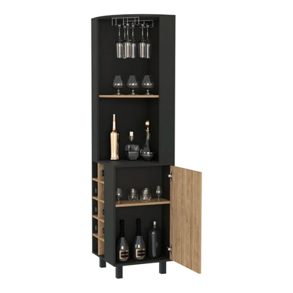 Bar Esquinero Ocho Botelleros Una Puerta, FM Furniture 007N, Negro