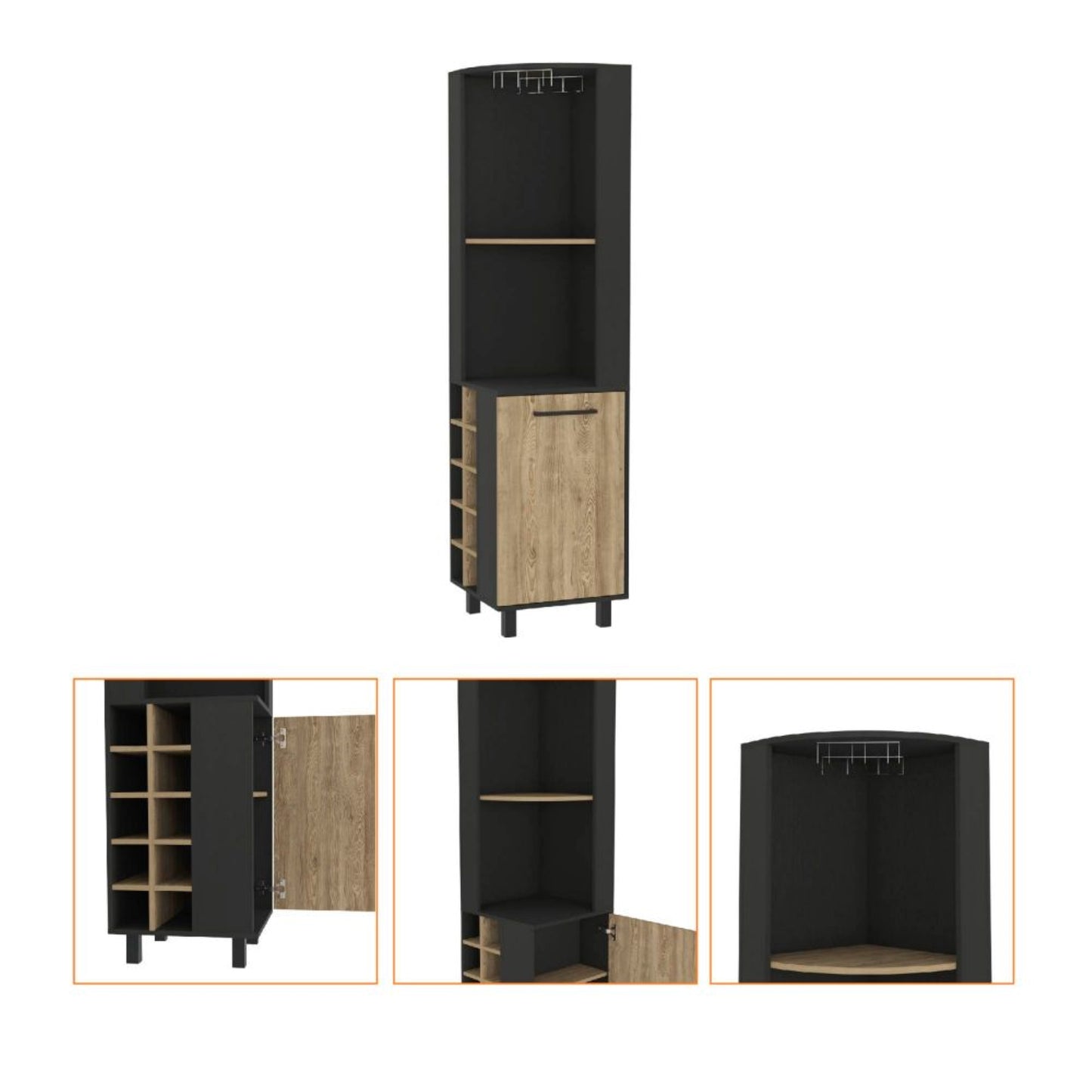Bar Esquinero Ocho Botelleros Una Puerta, FM Furniture 007N, Negro